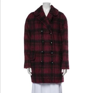 COACH - Long Plaid Wool Peacoat in Dark Cranberry